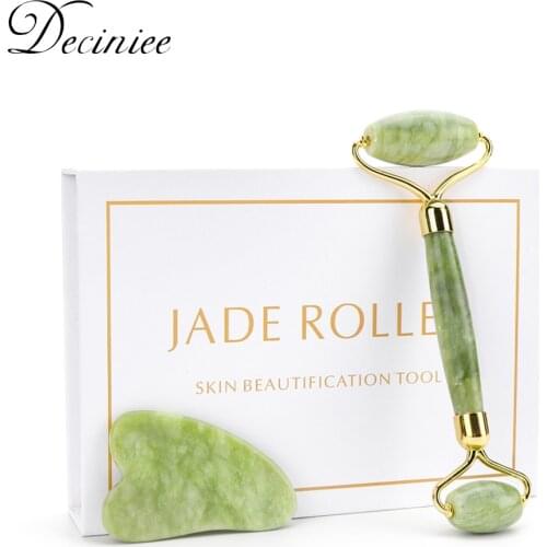 Natural Xiuyu Jade Facial Eye Massage Roller Guasha Scraping Board Green Jade Stone Face Lift Body Slim Thin Lift Roller Tool