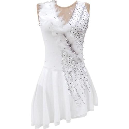 Ice Skating Dress Girls White Flower Spandex Elastane High Elasticity Competition Skating Wear Handmade Jeweled Rhin