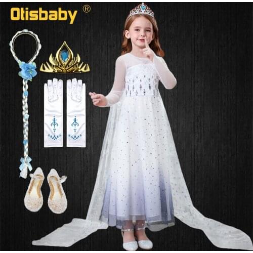 Summer Style Fancy Girl Snow Queen Elsa Dress with Long Cloak 2-10 Years Disguise Girls Halloween Christmas Elsa Cosplay Costume
