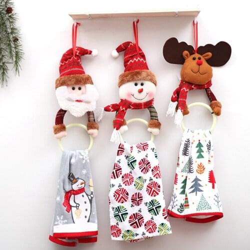 Christmas Decoration Towel Ring Santa Claus,Elk Wall Hanging Ring Racks Holder New Year Bathroom Kitchen Decorations