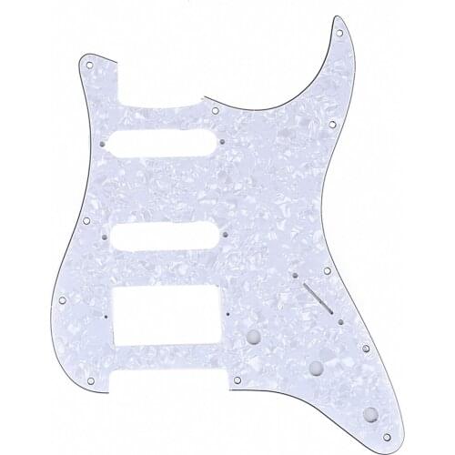 Musiclily Pro 11-Hole Modern Style Strat HSS Pickguard for American Stratocaster Guitar, 4Ply White Pearl