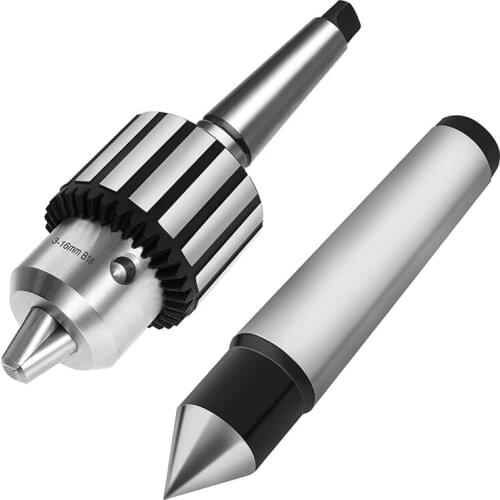 Super Heavy Duty Drill Chuck 5/8 Inch Capacity And MT3 Morse Taper Dead Center Top Tip, 60 Degree Point Live Center