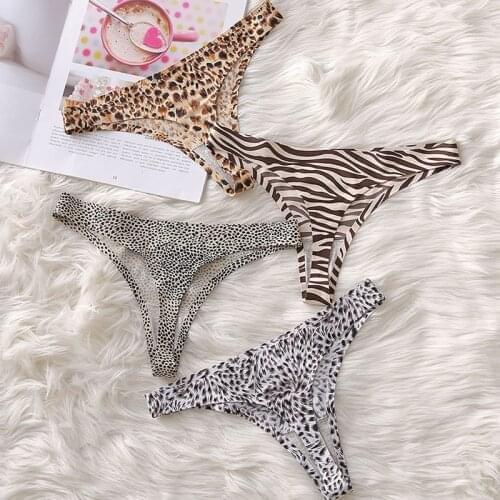 Comfortable Ice Silk Breathable Underwear Close Fitting Sexy Leopard Print Underwear Female G String Seamless Low Rise Thong