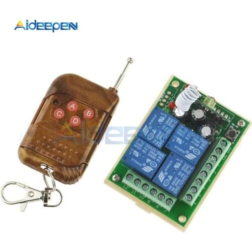 DC 12V 433Mhz Universal Wireless Remote Control Switch 4CH relay Receiver Module With 4 channel RF Remote 433 Mhz Transmitter