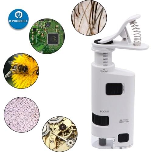 120X- 190X Mobile Phone Microscope LED UV Light Loupe Zoom Magnifier Microscope Pocket Magnifying Glass for Jade Identification