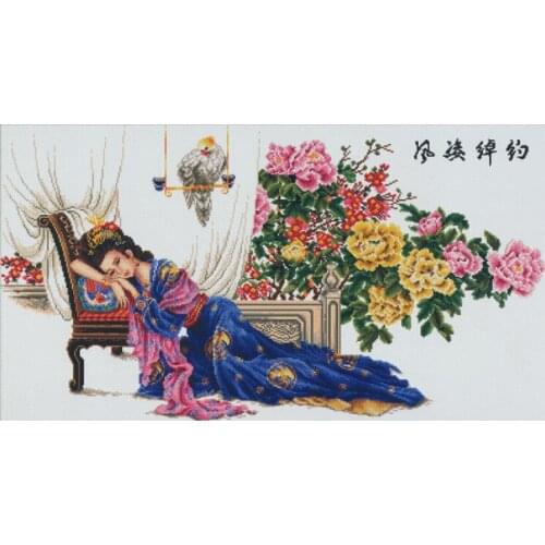 Top Quality Lovely Counted Cross Stitch Kit Xi Shi Chinese Beauty Woman Lady Girl Peony Bird Coricamo dome 91210