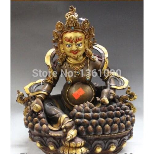 Xd 00963 10" Tibet Buddhism Pure Bronze 24K Gold painting Yellow Jambhala Buddha Statue
