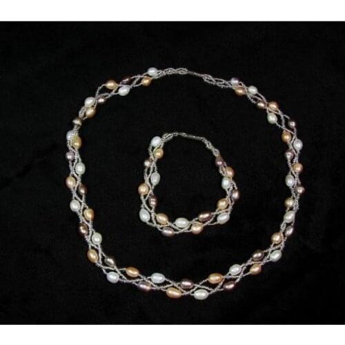 Freshwater Pearl Jewelry Set, Fashion Necklace Bracelet Set for Beautiful Bride Lady Female Jewellery, 30sets/lot