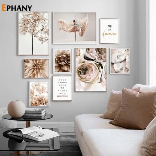 Dance Woman Peony Flower Leaf Plant Wall Art Positive Quote Posters and Prints Nordic Canvas Painting for Living Room Home Decor