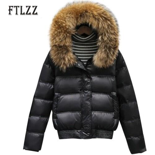 White Duck Donw Jacket Overcoat Women Winter Thicken Warm Outerwear 2019 New Fashion Hooded Hat Real Fur Collar Short Coats