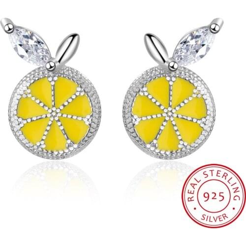 925 Sterling Silver Cute Yellow Enamel Lemon Shape Stud Earrings For Women sterling-silver-jewelry Studs Earring
