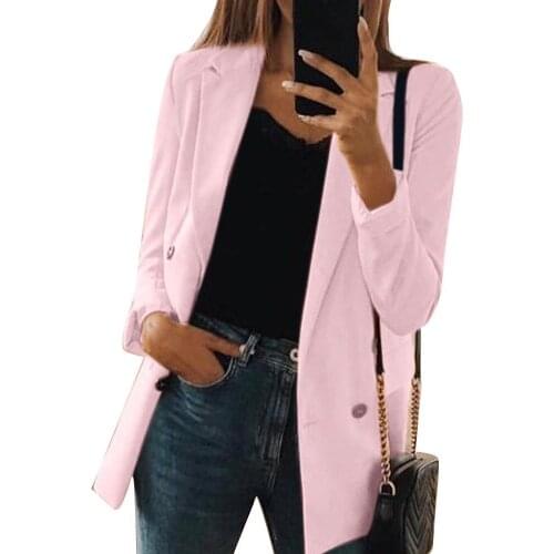 Women Solid Color Turndown Collar Long Sleeve Tailored Suit Jacket Coat Blazer