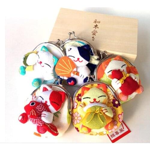 16 pieces Wholesale Japanese style Lucky cat coin purses coin bags Zero Wallet Japanese kimono fabric
