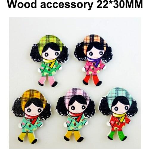 25PCS Girl Buttons 2 Holes Patterns Cartoons Wood Sewing Lady Button Scrapbook Charms WCF-031
