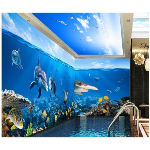 Ocean World Dolphin 3D stereoscopic theme space background wall custom 3d wallpaper 3d ceiling murals wallpaper
