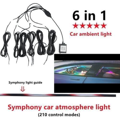 6 in 1 Symphony car Ambient lights RGB car interior Acrylic light guide fiber optic Universal Car decoration atmosphere lights