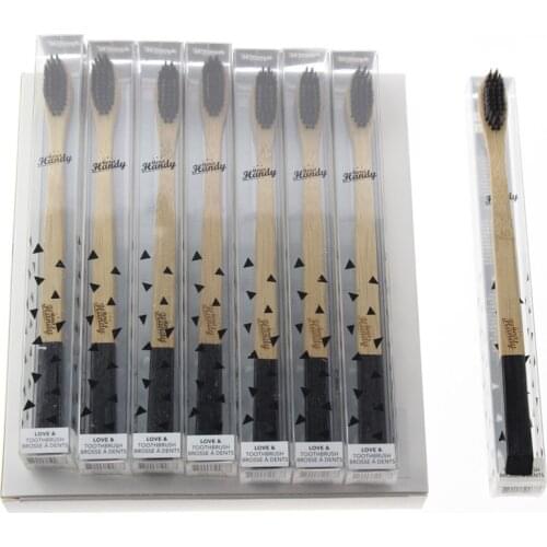 8Pcs/Box Men Boys Gift 18.5cm Flat Handle Black Bristle Beautiful Pretty Adult Natural Bamboo Toothbrush