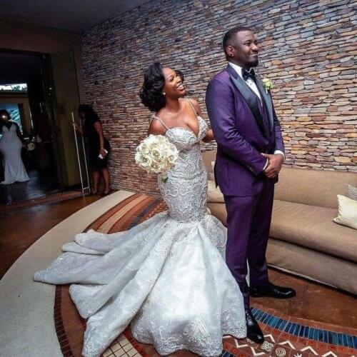 African Black Girl Mermaid Wedding Dresses Sexy Spaghetti Sheer Back Plus Size Bridal Gowns Custom Made robe de mariée