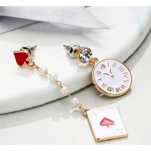 Asymmetrical Earrings Red Peach Earrings Women Alice In Wonderland Dangle Earrings Poker Card Womens Earring Jewelry Brincos
