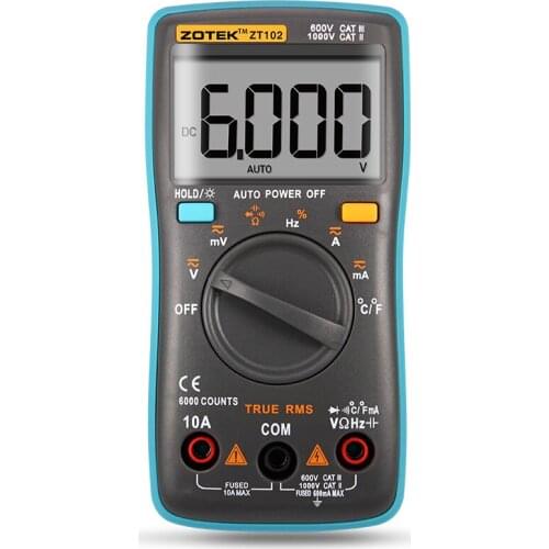 Auto Digital Multimeter 6000 Counts Backlight AC/DC Transform Ohm Ammeter Resistance Capacitance Temperature Tester Meter ZT102