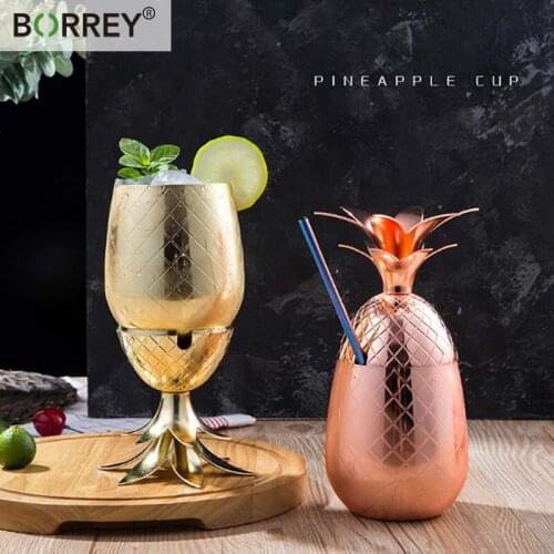 BORREY 500ML Pineapple Cup Moscow Mule Copper Mugs Stainless Steel Coffee Mug Bar Cocktail Cup Hot And Cold Cup Metal Beer Mug