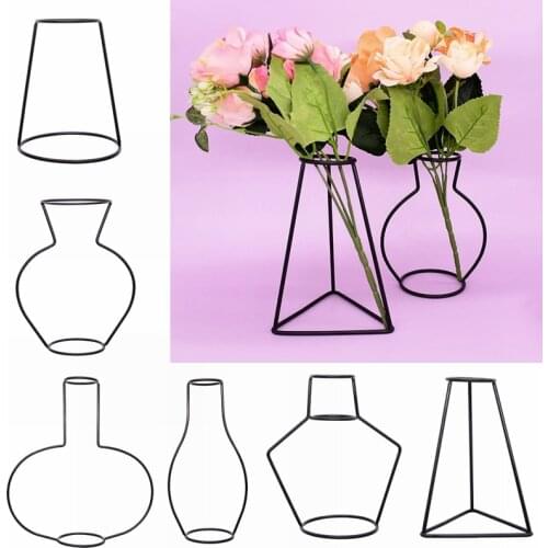 Black Retro Iron Line Table Flowers Vases Nordic Home Decorations Metal Plant Holder Nordic Styles Room Office Flower Vase Decor