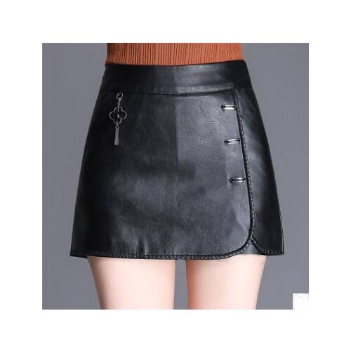 Black/Wine Red Women Sexy Spring And Autumn Pu Leather High Waist Skirts Large Size Elegant Mini Leather Skirt Jupe Femme K892