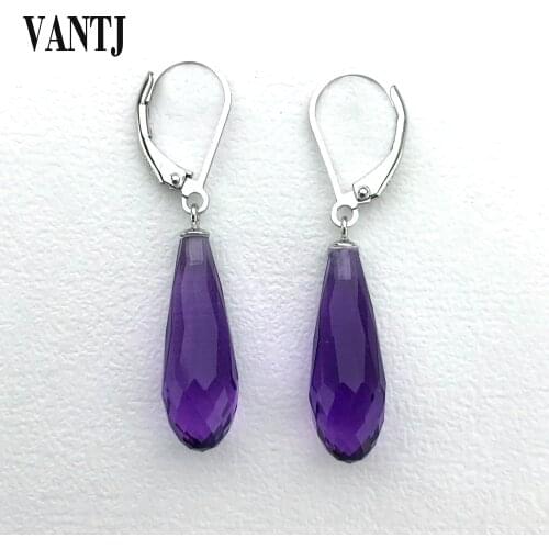Elegant Amethyst Pendant Sterling 925 Silver Necklace Gemstone Water Drop 8*20mm Fine Jewelry for Woman Lady Wedding Party Gift