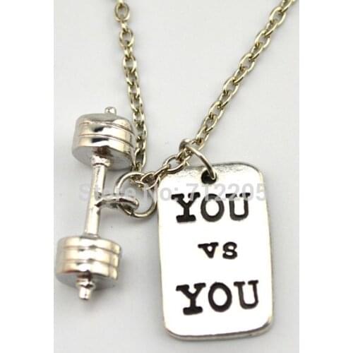 Dumbbell barbell Kettle bell with You and You Fitness weightlifting Gym chain necklace (A1215)