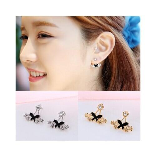 Hot sale promotion 2017 New Fashion Cute Bowknot Design 925 Sterling Silver Stud Earrings for Women Girls Jewelry Christmas Gift