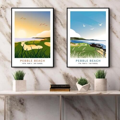 Greeh Travel Landscape Poster Pebble Beach Wall Art Retro Augusta National Canvas Painting Print for Living Room Room Home Decor