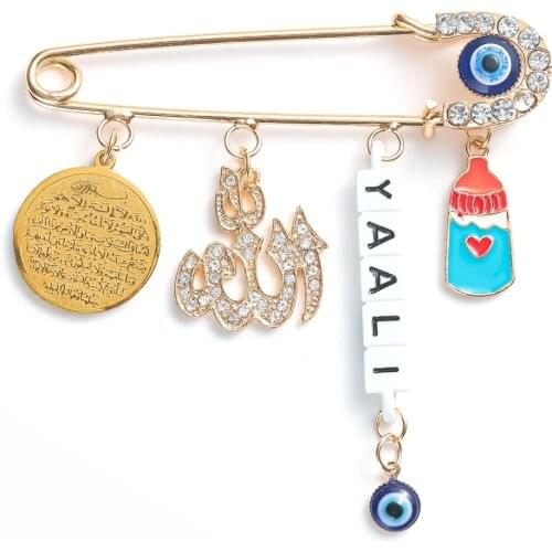 Muslim Islam Allah Turkey Evil Eye High Quality Metal Quran Pendant Brooch Baby Jewelry Men and Women Brooch