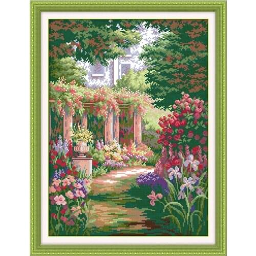 Joy Sunday Cross Stitch Tool Set Romantic Back Garden 11CT/14CT Cross Stitch Tool Home Decoration Landscape Pattern Embroidery