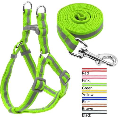 7 Colors Nylon Reflective Dog Harness Leash Lead Set For Small Medium Dogs Puppy Chihuahua Yorkie S M