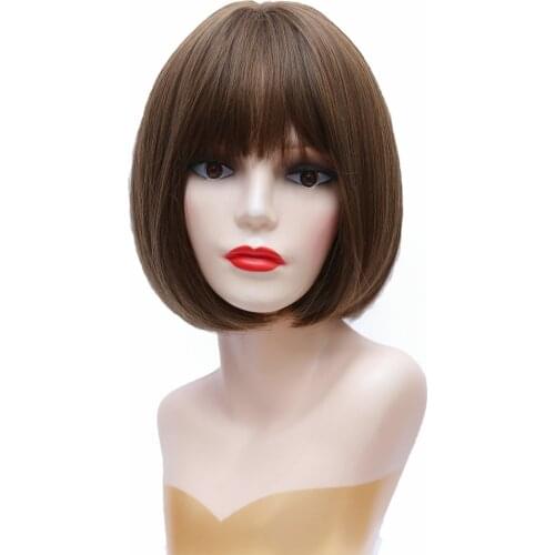 Adorable Colorful 12 Inch Heat Resistant Fiber Short Silk Straight Color F4/27 Synthetic Hair For Black Woman Bob Wigs