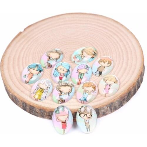 Onwear mixed kawaii girl photo oval glass cabochon 30x40mm 18x25mm diy handmade jewelry findings for pendant making