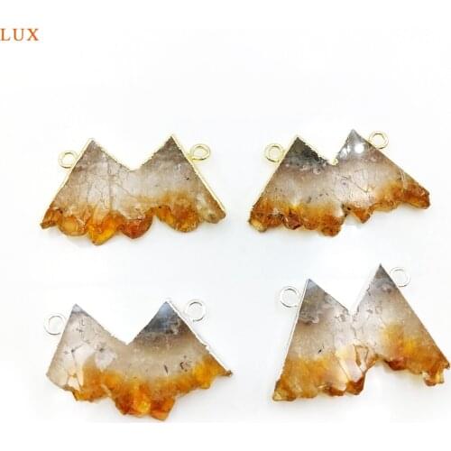 Natural Citrines Druzy Mountain Connectors Raw Crystals Slice Charm Pendant Gems Quartz drusy Jewelry Slice pendant