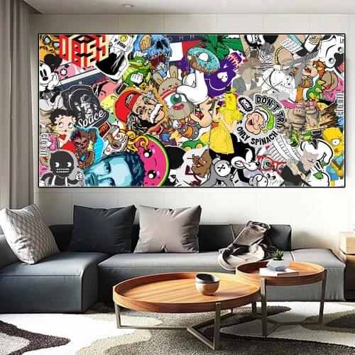 Animation Character Collage Posters Cartoon Graffiti Art Pop Canvas Painting Prints Cuadros Wall Picture for Kid Room Home Decor