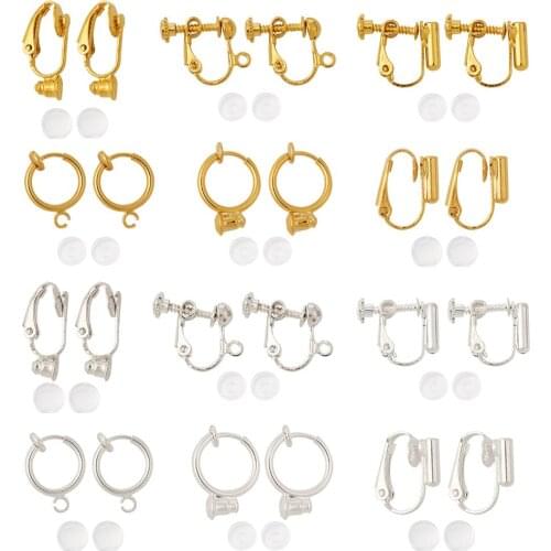 DIY Earring Kit with Brass Clip-on Earrings Findings Plastic Ear Clip Pad Non-pierced Ear Converter Blank Bezel Jewelry Making