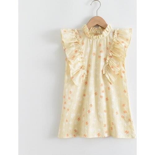 27Kids Girls Dress Summer Printing Snowflake Short Sleeve High Neck Ruffle Clothes and Breathable 3-7Years