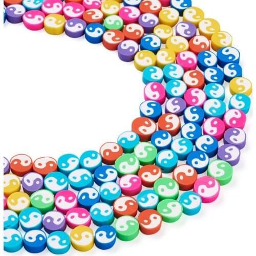 About 40Pcs Flat Round Polymer Clay Beads Strand Loose Spacer Beads for DIY Jewelry Earrings Bracelets Making Accessories Decor