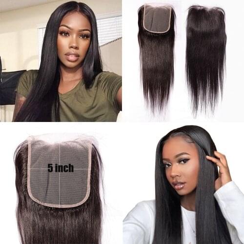 Osolovely Straight 5x5 Closure Human Hair Lace Closure With Baby Hair Swiss Lace 14-20'' Brazilian Remy Hair Natural Color