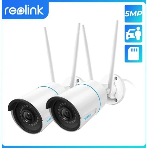 Reolink [2 Pack] 2.4G/5Ghz Night vision SD card slot 256GB Waterproof Human/Car Detection 5MP WiFi Smart Home Cam RLC-510WA