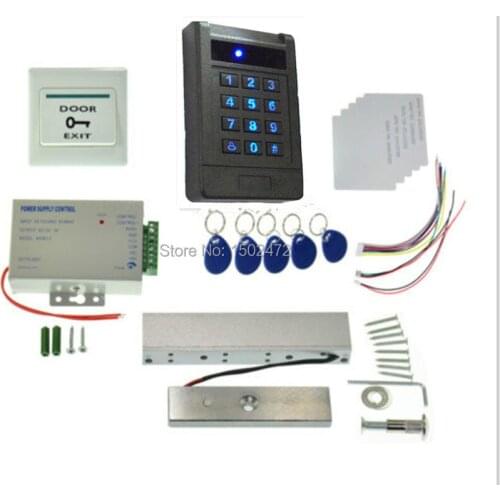 RFID ID Reader+Keyfob Access Control Kit Electric Strike Door Lock Magnetic Lock