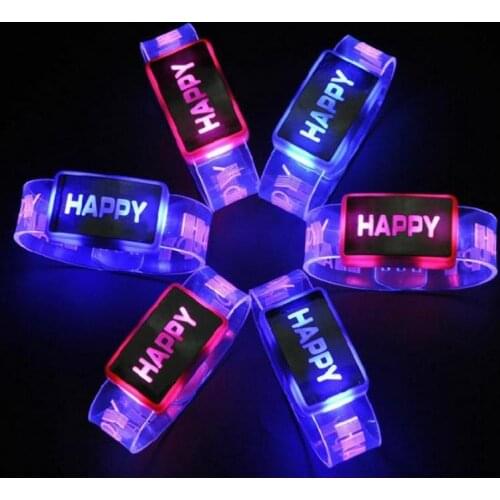 Happy Word Flashing Wristband Glow Bangles Bands Jelly Bracelets 80s 80s Fancy Dress Kid Party Favors Presents LED Armband
