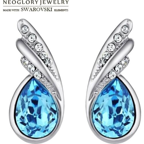 Neoglory Austria Crystal & Auden Rhinestone Drop Earrings Elegant Feather Wings Style Alloy Plated For Lady Holiday Gift