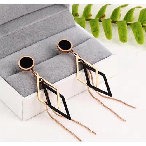 New Fashion Women 18 K Rose Gold Filled Lab CZ Black Shell Twisted Rhombus Drop Dangle Earrings beautiful Solid Gold layered