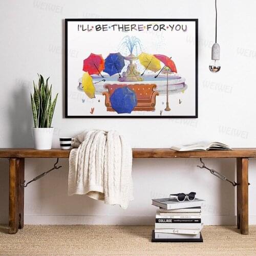 Friends Tv Show Poster Watercolor Art Canvas Painting , I'll Be There for You Friends Quotes Wall Picture Print Home Room Decor