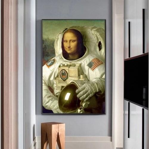 Funny Art Mona Lisa The Astronaut Canvas Poster Abstract Wall Art Posters and Prints Cuadros for Living Room Unframed