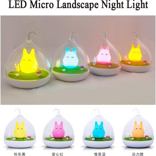 LED Night Light Fantasy Elf Micro Landscape Portable Easy Light Touch Sensing Totoro Table Light Sleeping Light